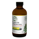 A bottle of St Francis Herb Farm Castor Oil, with a label showing product information and a green leafy herb illustration.