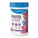 A container of Progressive PhytoBerry powder with a label showing various fruits and the text 'Natural Berry Juice Concentrate'.
