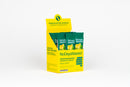 Close-up of No Days Wasted Hydration Replenisher powder packet next to a glass of water.
