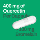 Vitasave Quercetin Plus Bromelain 500mg in white bottle with blue and green label