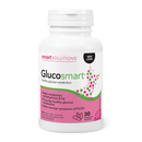 Bottle of Smart Solutions Glucosmart VCaps dietary supplement with capsules visible, designed to support healthy blood sugar levels.