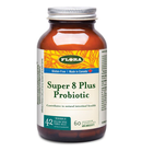 Close-up of Flora Super 8 Plus Probiotic VCaps blister pack showing eight probiotic strains, labeled ‘25 Billion CFU’, with the brand’s green seal in focus.