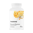 A close-up of the Thorne Research Curcumin Phytosome - Sustained Release 150 mg bottle, showcasing its sleek white design with the brand's signature green and black labeling.