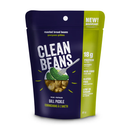 Packaging of Nutraphase Clean Beans, which are roasted broad beans, flavored with dill pickle, and marketed as high in protein, gluten-free, and vegan.