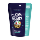 Packaging of Nutraphase Clean Beans in Creamy Ranch flavor, highlighting the product as gluten-free, vegan, non-GMO, with 18g of protein, and the specific serving size of 85g.