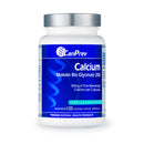 White plastic bottle with a metallic silver cap, featuring a deep blue label with the CanPrev logo and the words ‘Calcium Malate Bis‑Glycinate 200’ in white, indicating 120 vegetable capsules.