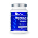 A bottle of CanPrev Magnesium Bis-Glycinate Gentle Powder, with blue and white label indicating 200 mg of pure elemental magnesium per scoop, 120 servings.