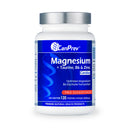 Bottle of CanPrev Magnesium + Taurine, B6 & Zinc Cardio supplement, 120 vegetable capsules for cardiovascular health support.