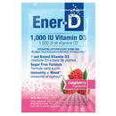 Box of Ener-D Sugar-Free Vitamin D3 1000 mg in Raspberry flavor with 24 packets. packaging is predominantly pink with images of raspberries and text detailing product benefits and ingredients.