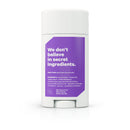 Two sticks of natural deodorant from the brand Rise, one with a purple cap and one with a white cap. The packaging promotes the product as being aluminum-free, paraben-free, and cruelty-free.