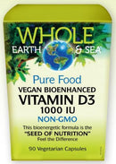 Whole Earth and Sea Pure Food Vegan Bioenhanced Vitamin D3 1000 IU 90 VCaps Image 1