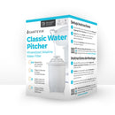 Close-up of the Santevia Alkaline Water Pitcher, showing the water filtration system inside, designed to mineralize and alkalize water for enhanced taste and health benefits.
